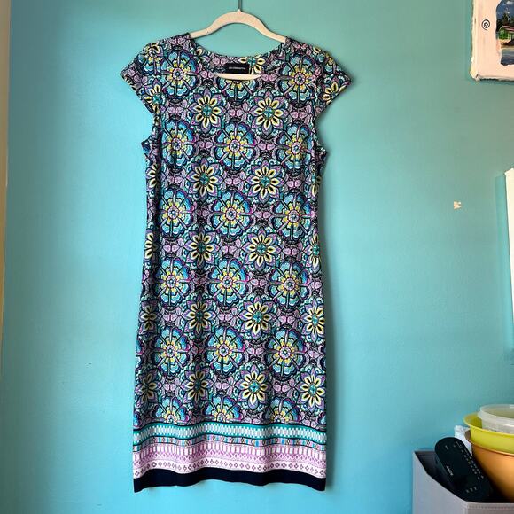 Liz Claiborne Floral Shift Women's Dress Stretch Sz 8 Comfortable Casual Career - Picture 7 of 8